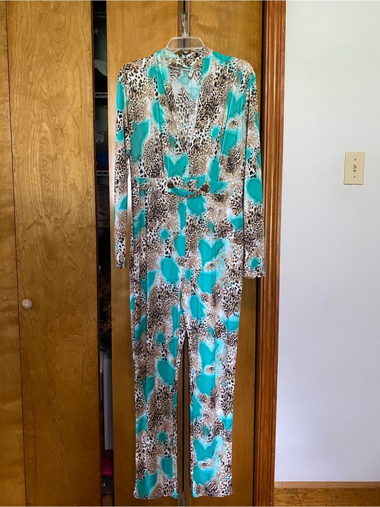 Fashion Love Pants - Leopard Print Jumpsuit with Turquoise Accents